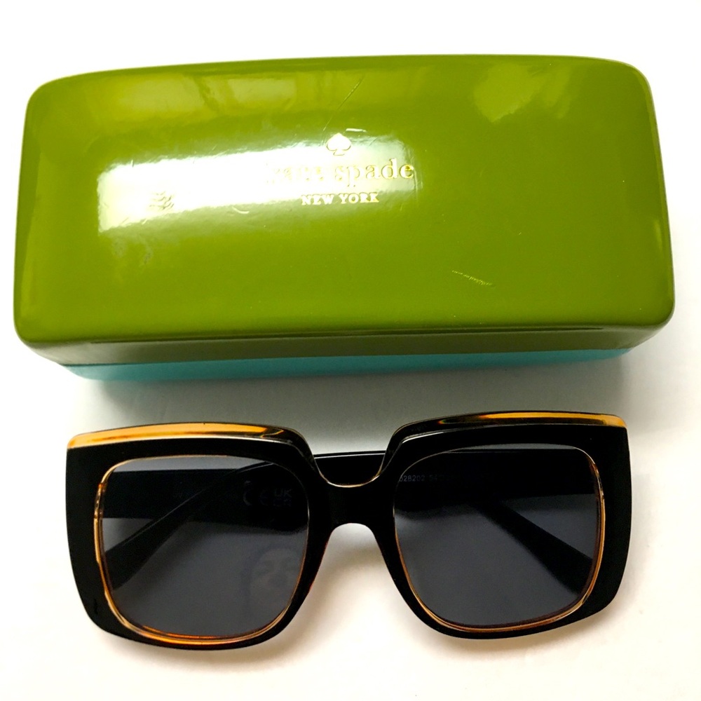 Square Frame Sunglasses + Kate Spade Case Brown Green Blue